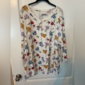 Basic Editions Women's Long Sleeve Floral Top - Cream, Red, Blue, Yellow